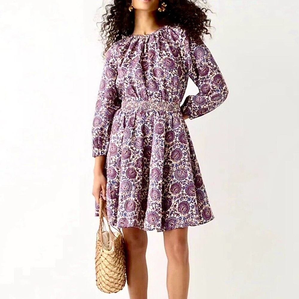 J. Crew Palermo Smocked-Waist Mini Dress Women’s Size S 100% Linen Flared Skirt